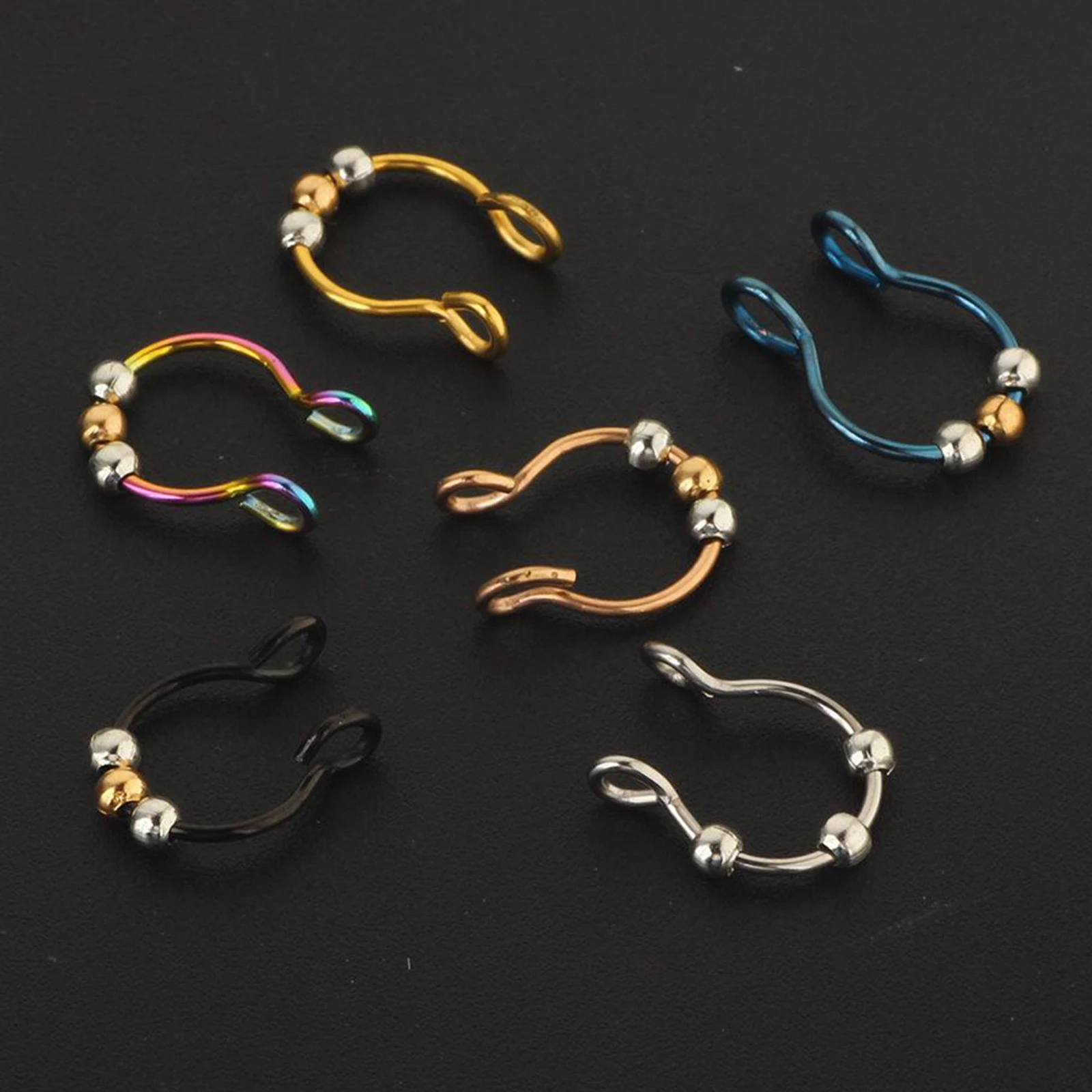 6 Packs Nose  Lip Hoop Rings Clips for Women Men Fashion Girls 8