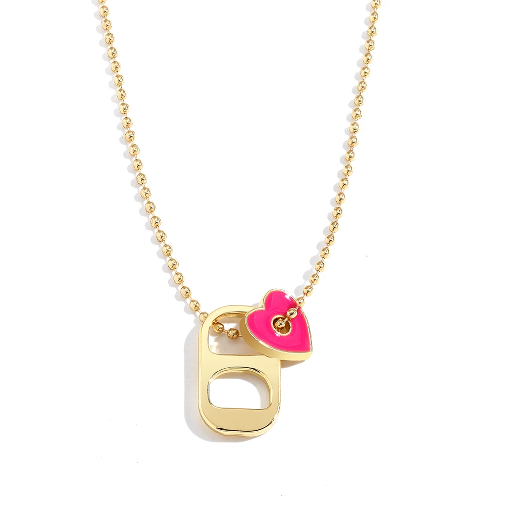 New Fashion Love Heart Enamel Pendant Necklace for Women Cute Double Layer Gold Color Beaded Chain Necklace Statement Jewelry