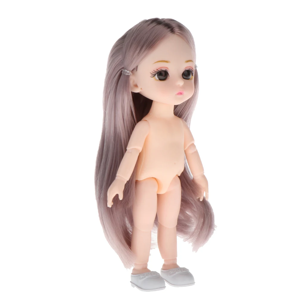 Lovely 13 Moveable Ball Joints 1/12 BJD Mini Girl Doll 3D Eyes DIY Supplies Birthday Gift  Pink Yellow Silver Hair Dolls Toy