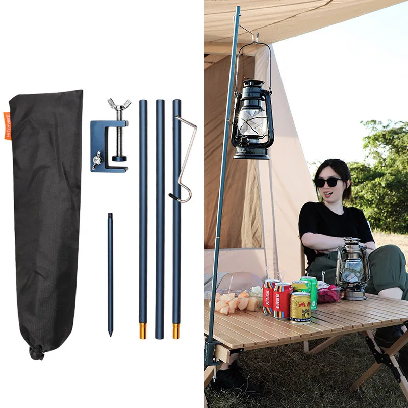 

Outdoor Camping Folding Lamp Pole Kit Ground Desktop Fixing Lantern Light Hanging Stand Camp Barbecue Light Holder Pole