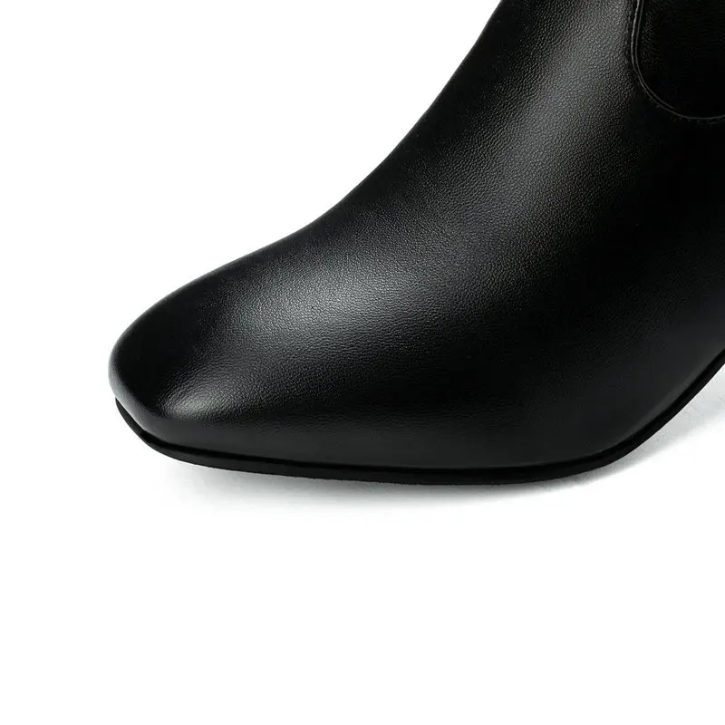 Модные сапоги до колена женские зимние сапоги высокие сапоги на квадратном каблуке осенние женские сапоги на молнии с квадратным носком Цвет черный, белый