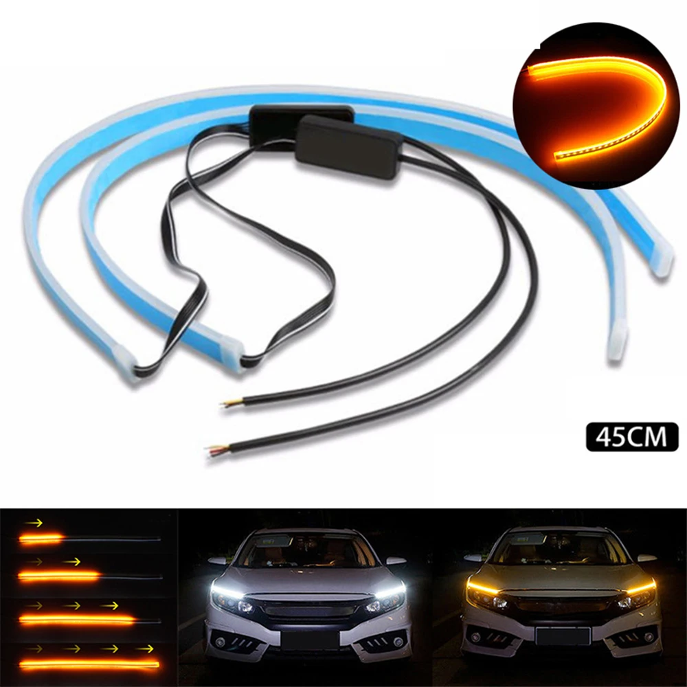 2 шт. авто DRL светодиодный Габаритные огни желтый направляющие полосы CarFor фар последовательных янтарных указатели поворота - Испускаемый цвет: Ice blue yellow
