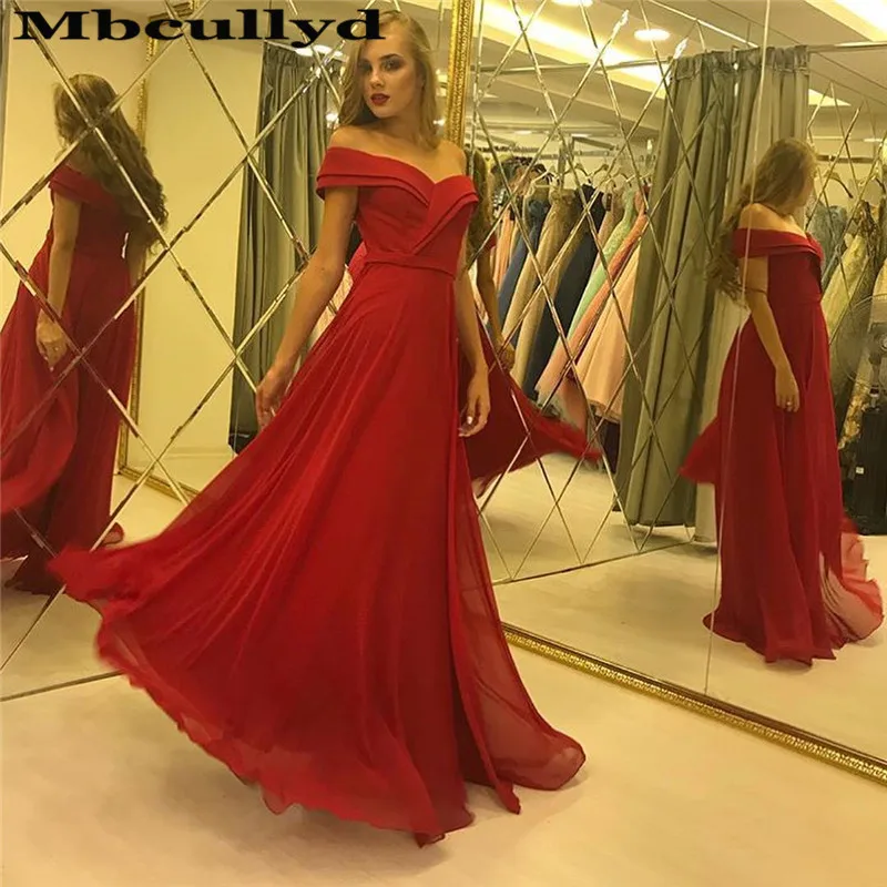 

Mbcullyd Sexy Off Shoulder Prom Dresses Long 2019 Red Chiffon Evening Dress Gowns Cheap Plus Size vestidos de fiesta de noche