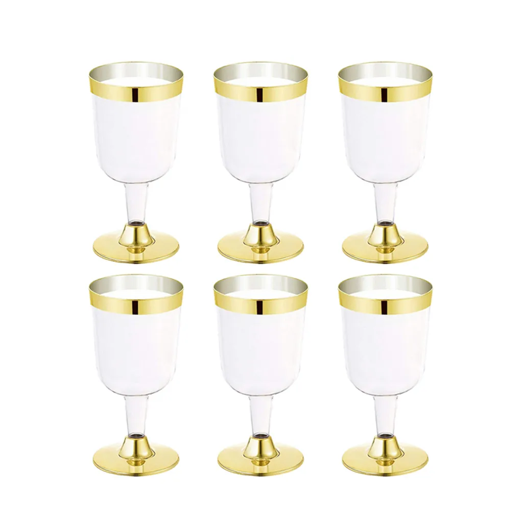6 шт 190 мл одноразовые бокалы для вина золотые розовые бокалы пластиковые бокалы для шампанского вечерние принадлежности для дома бокалы для шампанского es домашний декор - Цвет: Gold