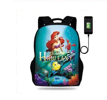 

Disney The Little Mermaid Backpack Mens Backpack USB Charging Backpacks For Teenager Boys School Bags Laptop Daily Backpacks