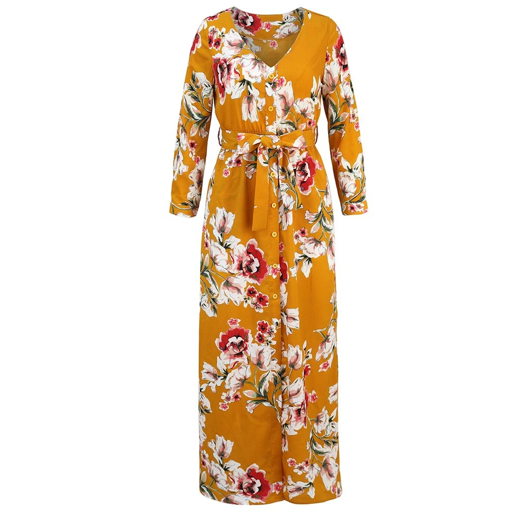 Loose Dresses Long Sleeve Winter Bohemian Beach Women Floral Print  Runway Dress Autumn Party Night Sundress Vestidos 822
