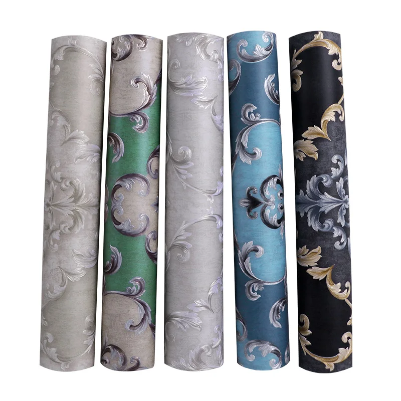 European Geometric Luxury Damask 3D Embossed Non-woven Blue Black Wallpaper for Bedroom Living Room Wall Paper Roll Home Decor