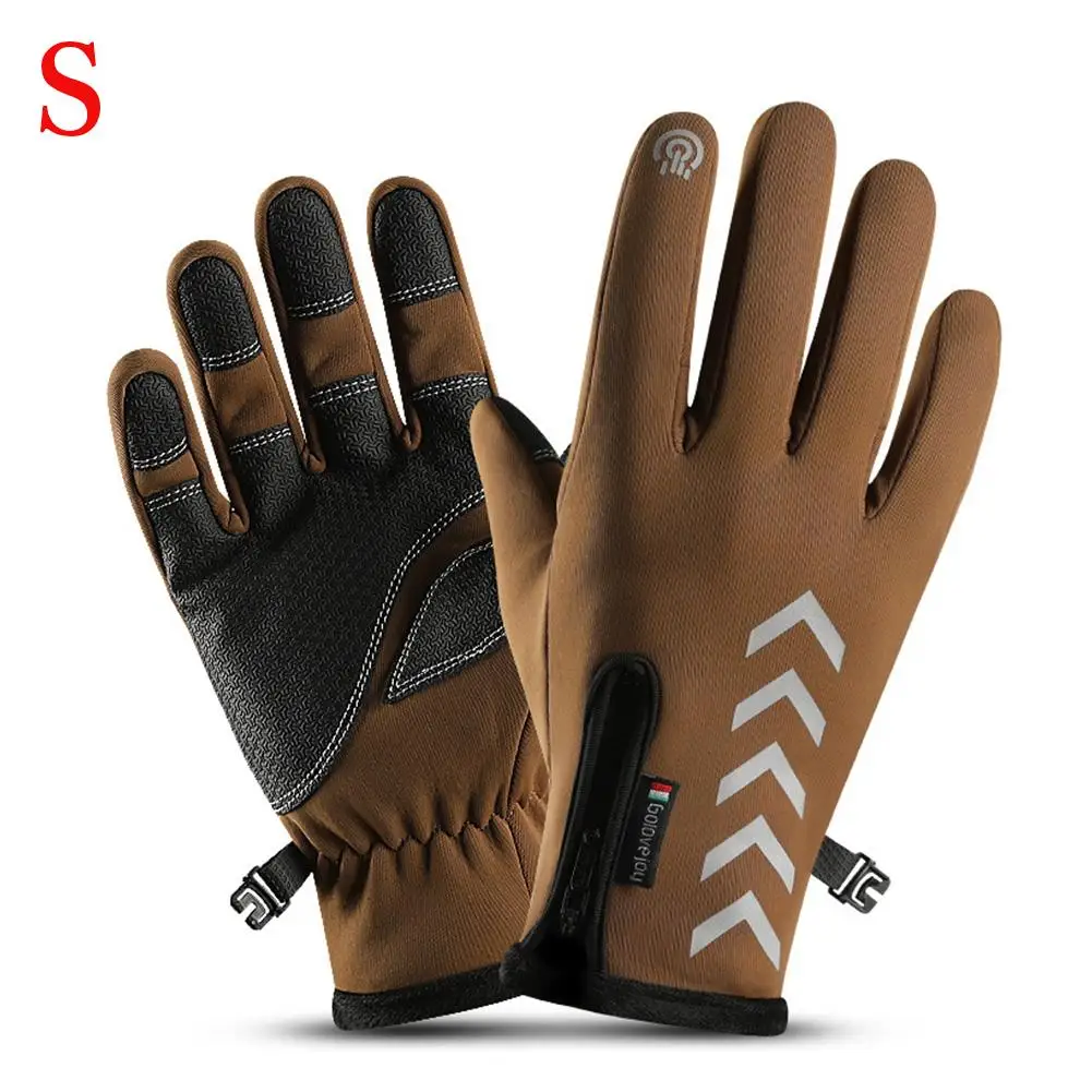 1 пара зимние мужские и женские Светоотражающие перчатки с сенсорным экраном противоскользящие парные теплые зимние велосипедные перчатки на молнии SIZE Размер - Цвет: Brown