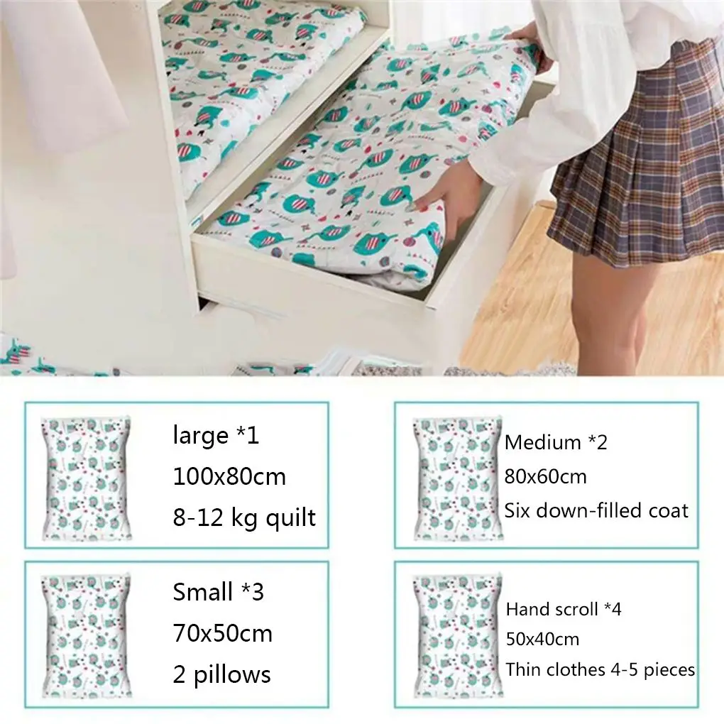 11pcs Vacuum Bag Printed Space Saver Vacuum Compression Bag Quilt Organizer with Pump for Travel Home