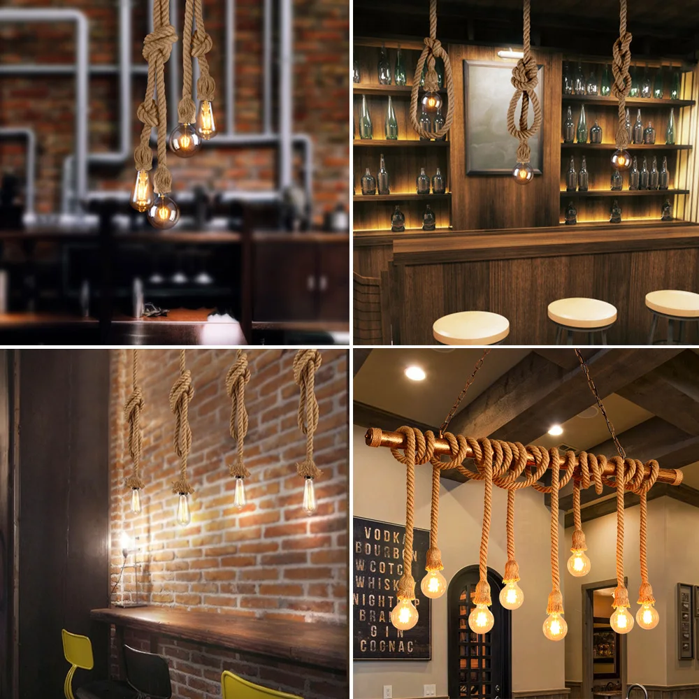 Vintage Hemp Rope Pendant Light Retro Industrial Hanging Lamp Creative Loft Country Style Edison Bulb Home Lamps  Decorations