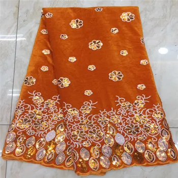 

Christmas Design orange Velvet Lace Fabric With Sequins High Quality Traditional Wedding Bride Dress Velvet Material