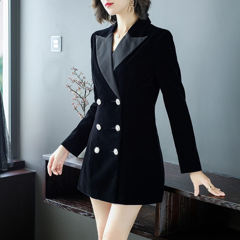

Fashion Gold Velvet Suit Jacket Ladies 2019 Autumn New Korean Version of Professional New Velvet Casual Long Sleeve Coat