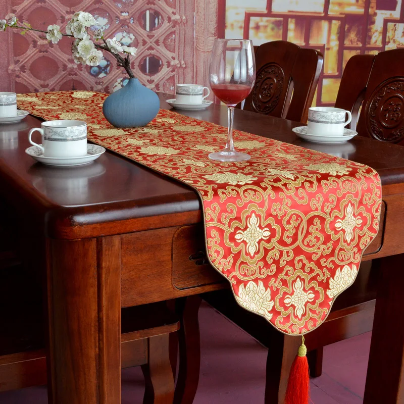 Новинка, китайский стиль, красный цветок, вышивка, Настольная дорожка, Классическая, рыбный стол, покрытие флага, украшение для обеденного стола с кисточками