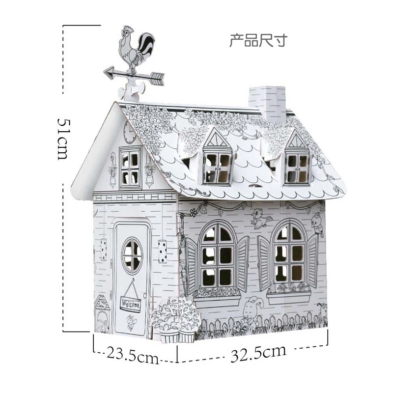 Drawing Toys Light Music DIY Coloured Graffiti Paper House With 6 Color Pen Hand-painted Doodle Kids Early Education Toys - Цвет: Z002 No Box