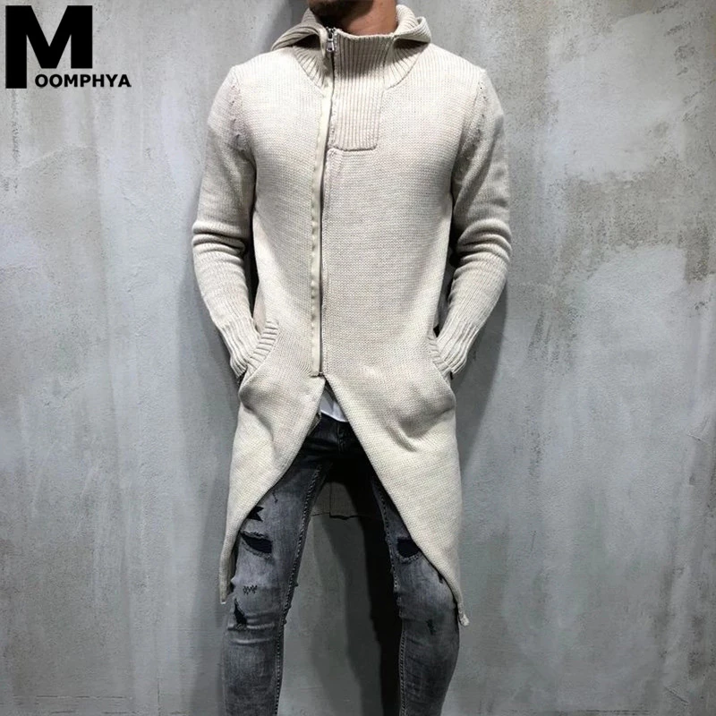 Moomphya Knitted Turnleneck Men Long Style Hooded Men Sweater Coat 2019 Streetwear Sweater Jacket Men Casual Zip Up Sweater Men Moomphya Knitted Turnleneck Men Long Style Hooded Men Sweater Coat 2019 Streetwear Sweater Jacket Men Casual Zip Up Sweater Men