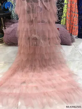 

Beautifical pink laces dress fabrics 2019 high quality lace fabrics french tulle lace fabics for party 5yards/lot ML43N625