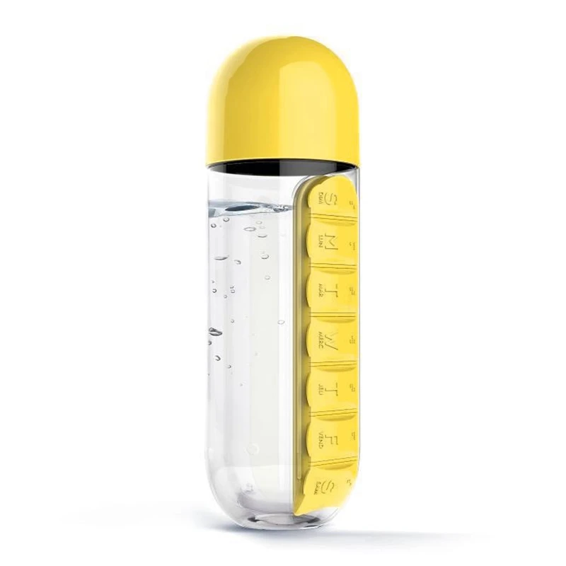 Горячая таблетки контейнер медицина Органайзер с бутылка для воды в количестве 2 в 1 таблетки коробка бутылка для воды 7 отсеков медицинский ящик - Цвет: Yellow