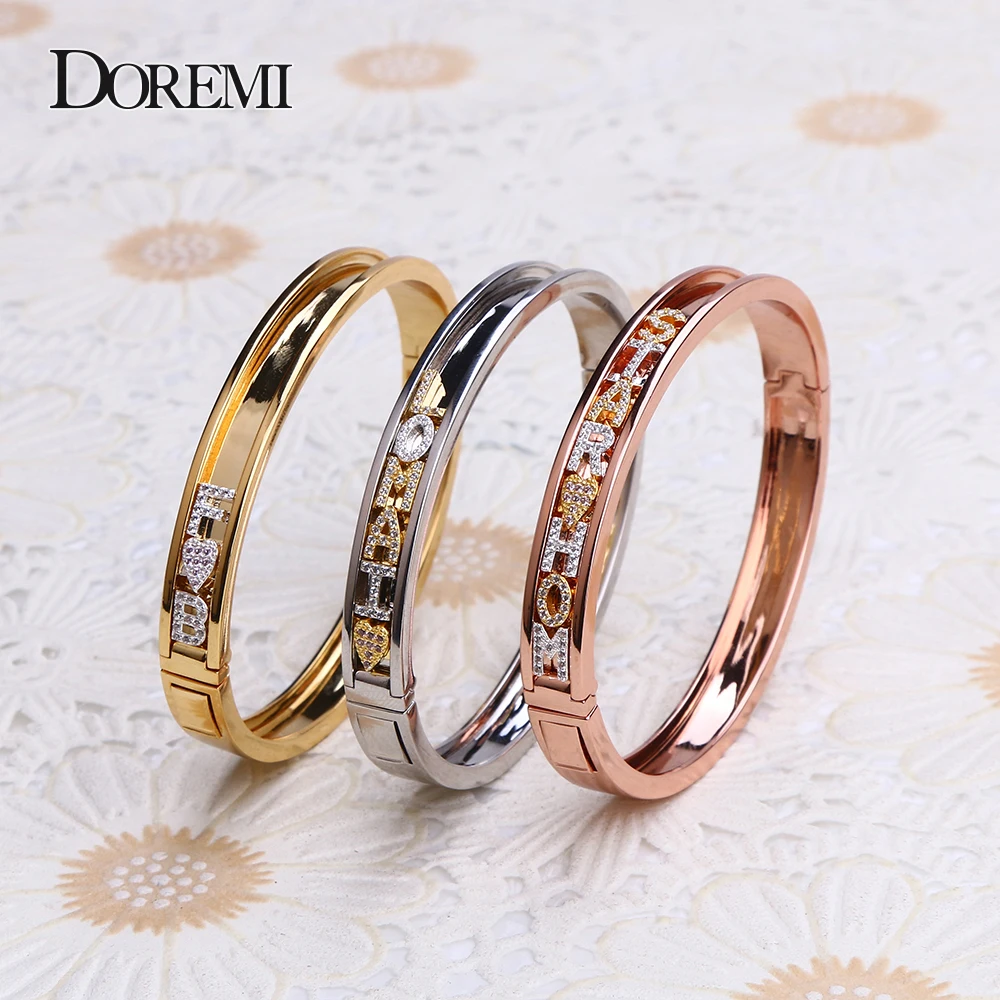 DOREMI DIY Zirconia Letters Custom Bangles Personalized Name Detachable Slider Charms Bracelets Bangle Slide | Украшения и