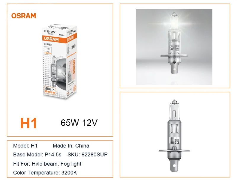 OSRAM H7 H4 H1 H11 HB2 HB3 HB4 9003 9005 9006 65W Halogen Light 12V 3200K Head Lamp +30% Bright Car Bulb OEM Quality SUPER (1pc) spyder headlights