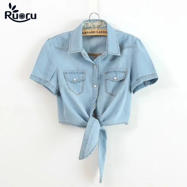 denim crop shirt