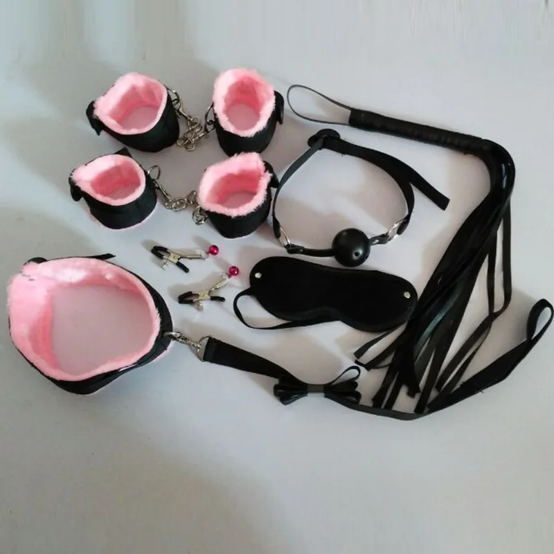 Напрямую от производителя взрослых Сексуальная помощь плюшевые семь комплектов плюшевые наручники шеи кольцо связанные секс-игрушка для бондажа