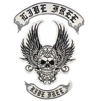

Devil Skull with Wings Pattern Embroidery Full Set Patch Punk Cool Stickers Iron on Motorcycle Bikers Jackets Shirts Fitting
