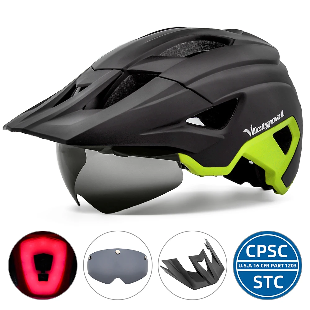 VICTGOALCyclingHelmetLEDLampMenBikeHelmetGogglesSunVisorMTB