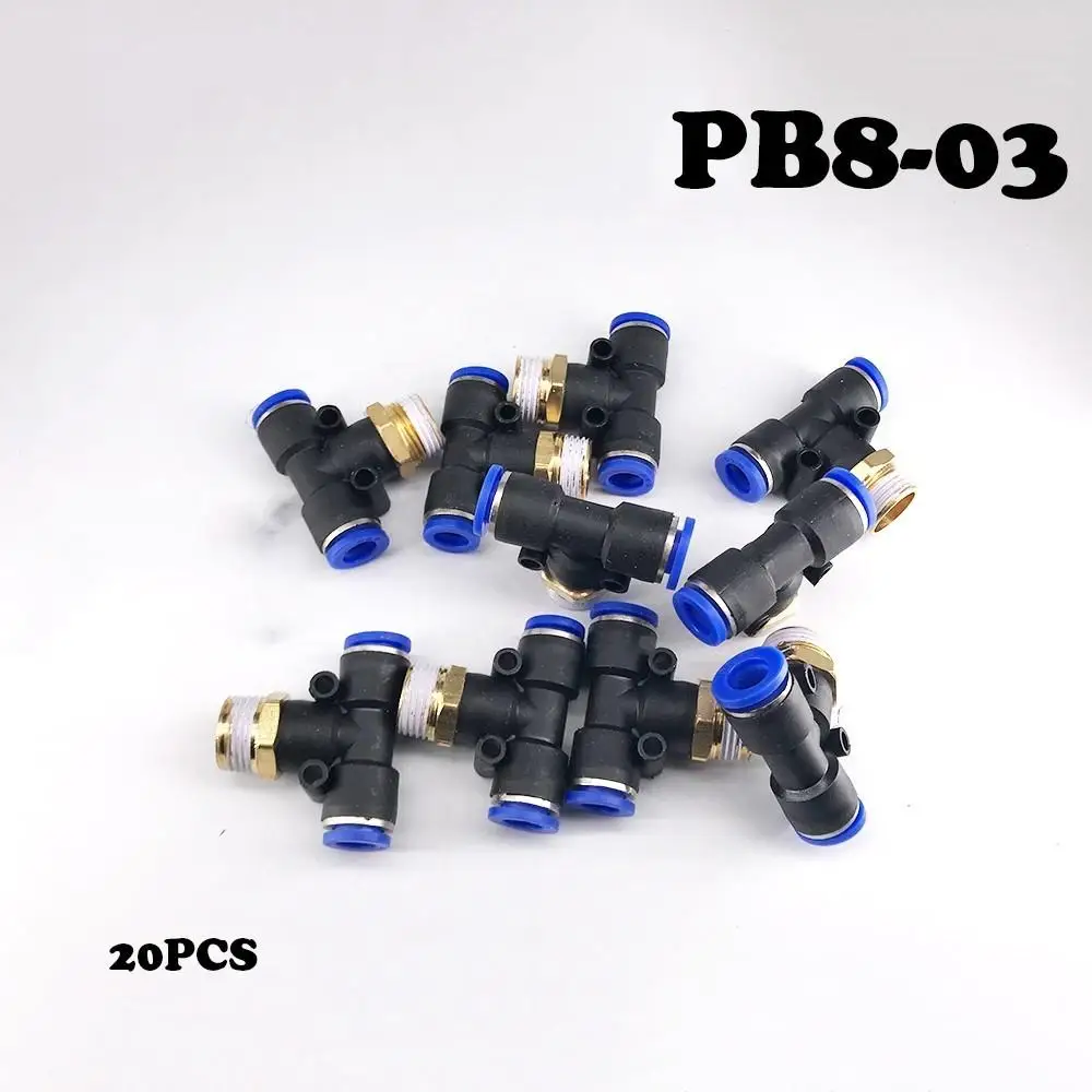 

20 Pcs/Lot PB8-03 8mm-3/8\" T three way positive thread of pneumatic quick plug