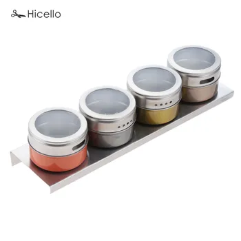 

4pcs/set Stainless Steel Spice Jars magnetism bottom Condiment Container comes visible Seasoning bottle kitchen storage box