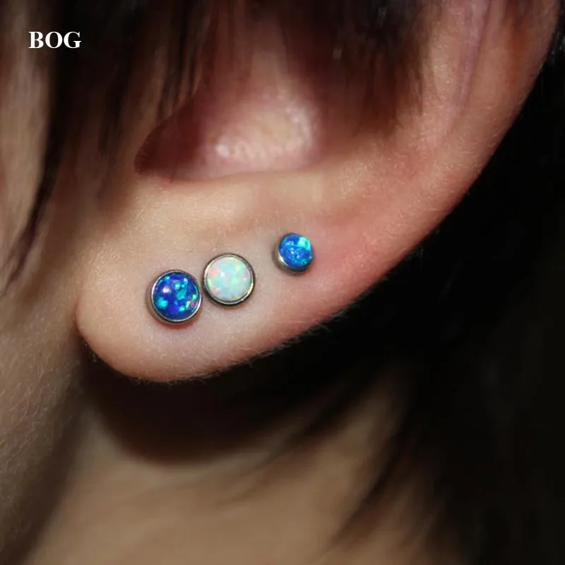 Piercing Jewelry 1Pcs 16g Internal Thread Opal Stone Labret Monroe Lip Stud Ring Opal Ear Cartilage Tragus Helix Earring Piercing Body Jewelry