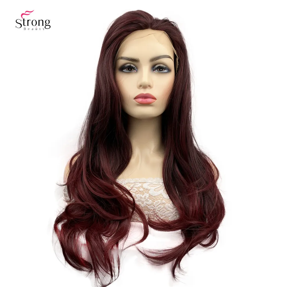 

StrongBeauty кружевные передние парики длинные натуральные вьющиеся волосы темно-красные термостойкие синтетические парики для женщин