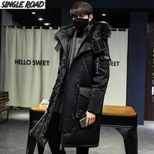 SingleRoad пуховик мужской зимний длинный Новая модная куртка на утином пуху Мужская ветровка от снега с капюшоном теплая верхняя одежда для мужчин