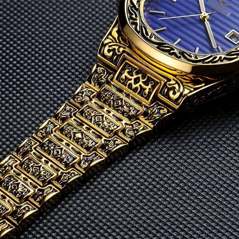Роскошные брендовые кварцевые мужские часы ONOLA,, золотые классические винтажные наручные часы, водонепроницаемые, золотые, модные повседневные мужские часы