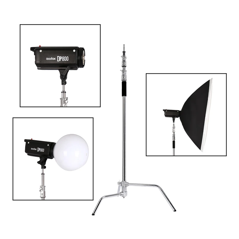 SH 2.6M Heavy Duty Stainless Steel With Pulley Foldable Tripod Photography C-Stand For Spot Light Softbox Photo Studio