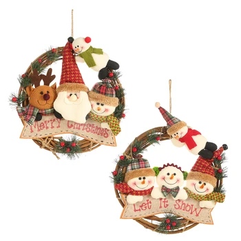 

Christmas Decorations Elk Rattan Circle Pendant Small Work Rattan Wreath Ornament Window Decoration for Home