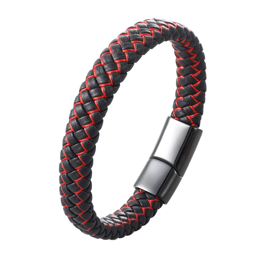 Punk Braided Genuine Leather Bracelet for Men Women Jewelry Stainless Steel Magnetic Clasp Unisex Blue Red Birthday Gifts Couple - Image 2