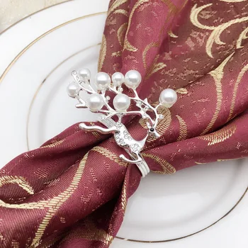 

Silver Pearls Alloy Reindeer Napkin Rings Set Of 12 Pieces Christmas Holiday Tabletop Decor Rose Gold Zinc Alloy Napkin Circles