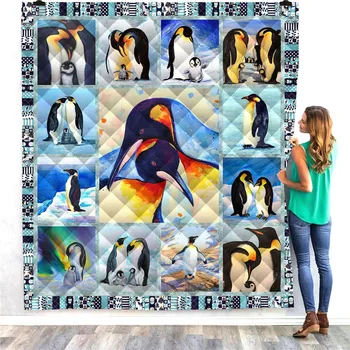 

Bigfoot Penguin 3D Digital Printed Quilt Cute Cartoon Bedspread Summer Quilt Blanket Comfortable Family Aircondition Quilt