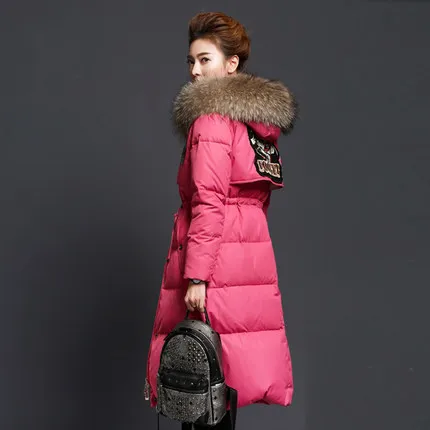 

Winter Women's White Duck Down Jackets With Natural Raccoon Fur New Long pattern Thick Overcoat High Quality LX814