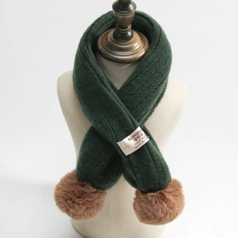 Детские трикотажные теплые женские сапоги для осени и зимы удобный однотонный шарф для девочек, для мальчиков Универсальный енота меховым помпоном Детские шарфы - Цвет: model A color 6