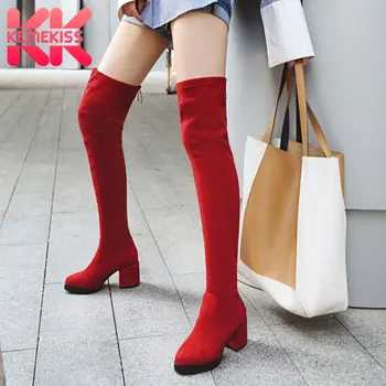 

KemeKiss Women Plus Size 33-48 Comfortable Suede Leather Long Boots Office Fashion Sexy Daily Brand Over Knee Boots Female Botas