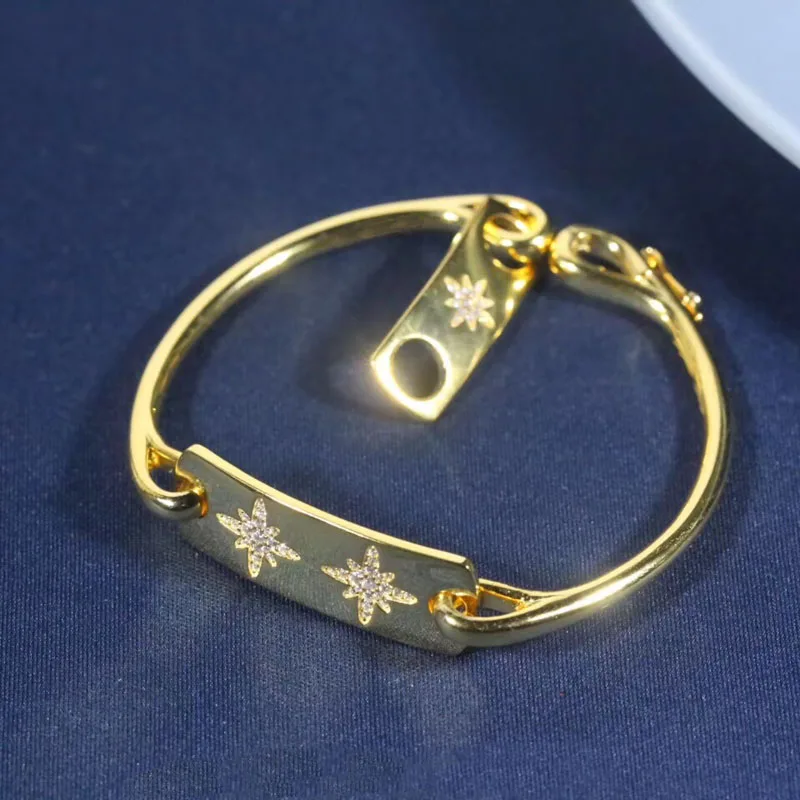 

SLJELY Luxury 925 Sterling Silver Yellow Gold Color Bracelet Paved Zirconia Meteorites Stars Bangle for Women October New Series