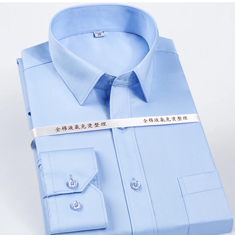 Mens Dress Shirts Collar Long-Sleeve Slim-Fit Anti-Wrinkle Cotton 5xl Solid Easy-Care