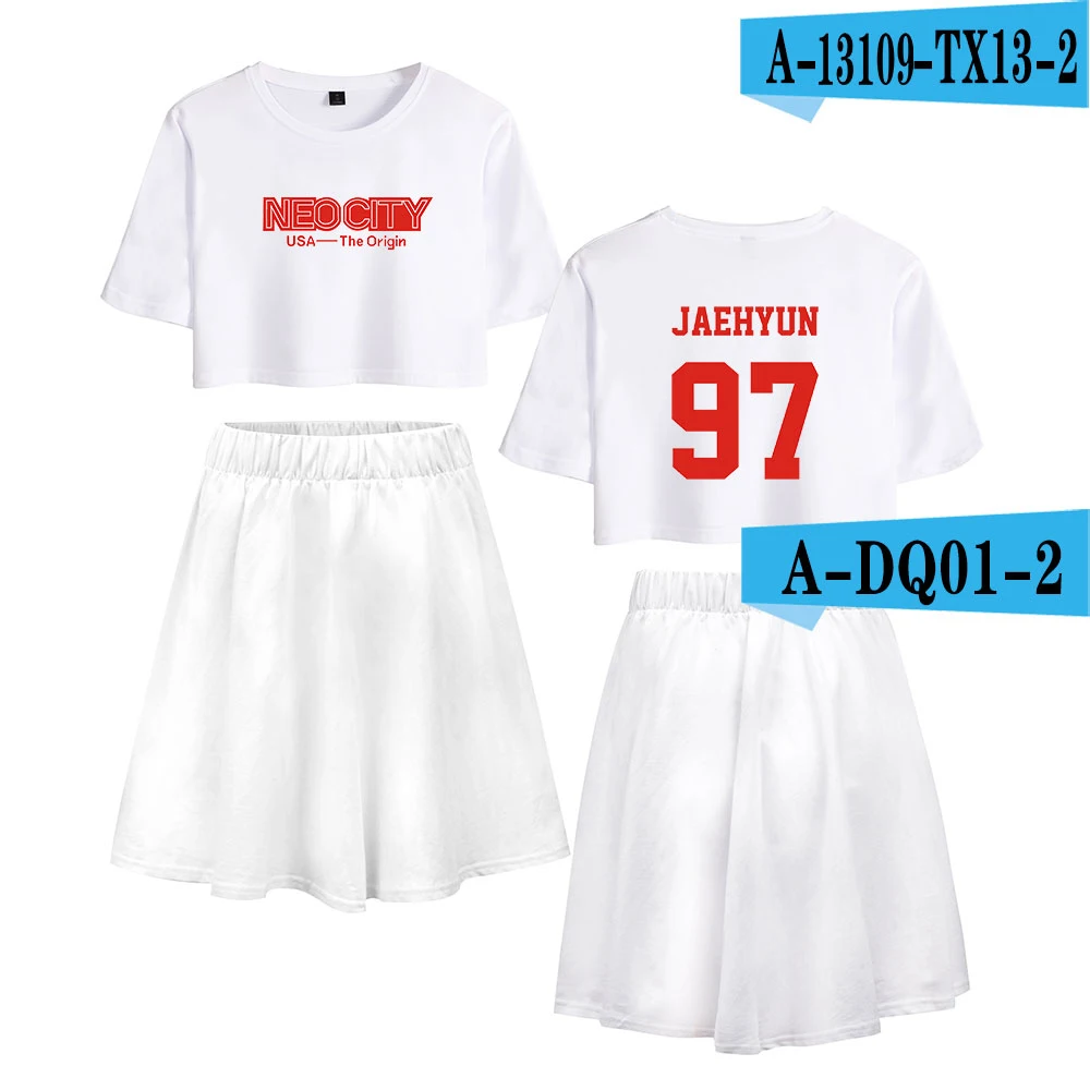 Nct 127 Kpop Женский комплект из двух предметов Модный летний короткий рукав топ+ юбка Новое поступление, горячая Распродажа модная уличная одежда - Цвет: white