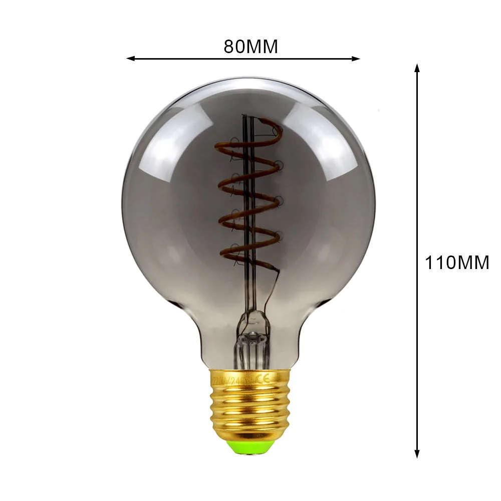 Edison Bulb Retro Bulb G125 Led Bulb Spiral Filament 4W 2700k 220V E27  Decorative Bulb Dimmable Smoke Gray