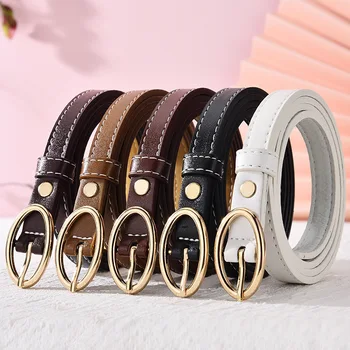 

New Fashion Women's Fine Leather Belt Ellipse Pin Buckle Thin Belt Female Students Versitile Fashion Dress Casual Belts