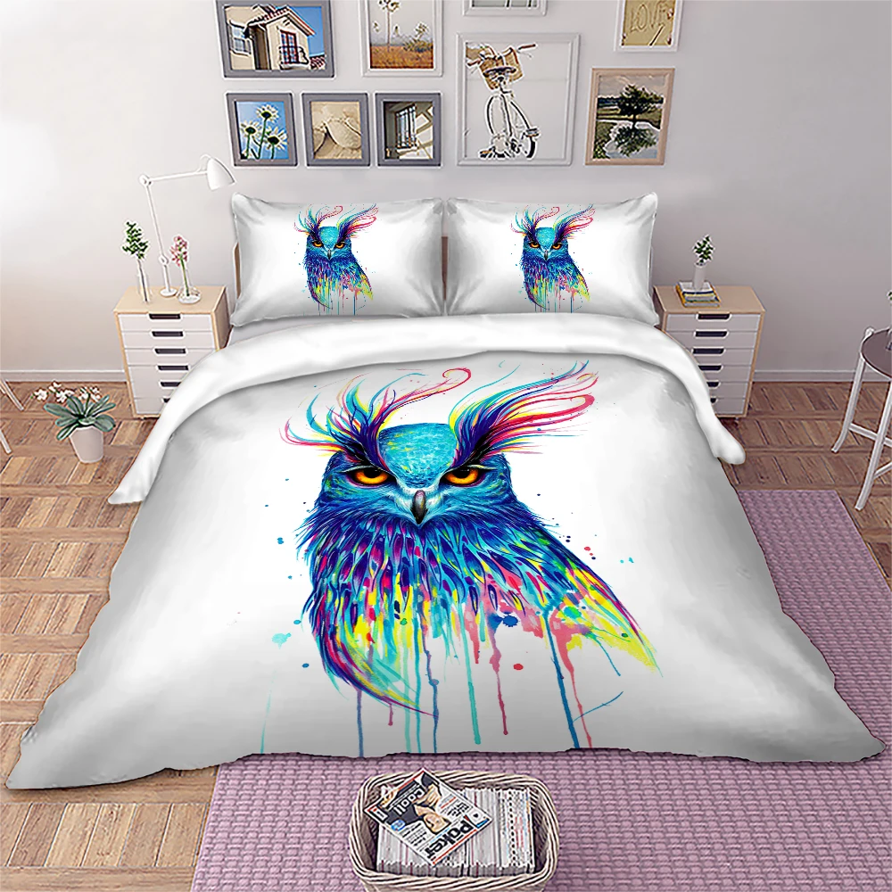 Cold Art Owl Bedding Set Animal Duvet Cover Pillowcase Colorful Home kids Textiles | Дом и сад