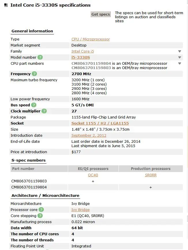 Процессор Intel Core i5 3330S i5-3330S 6M cache 2,7 GHz 65W LGA 1155 четырехъядерный ПК настольный компьютер cpu протестированный рабочий