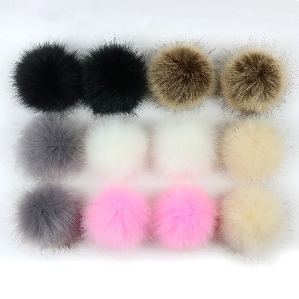 12PCs 8cm False Hairball Hat Ball Fur Pompom Fake Fox Hat Ball Pom Pom With rubber band DIY Handmade Clothing Hat Accessories 