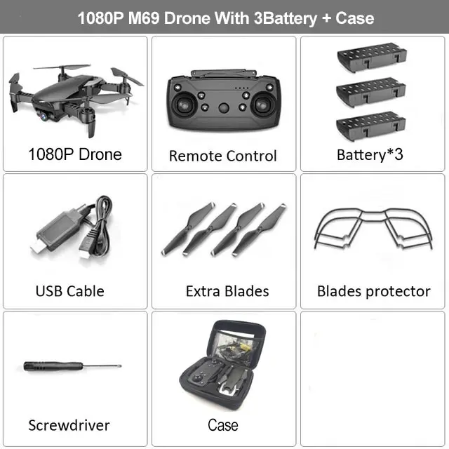 HGIYI M69 Радиоуправляемый Дрон с 4K HD широкоугольной камерой Профессиональный Дрон WiFi FPV складной Квадрокоптер вертолет возврат одним ключом VS E58 - Цвет: 1080P BLACK 3B CB
